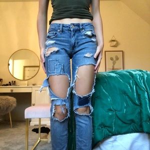 distressed patchwork jeans